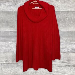 BB Dakota Chunky Red Cowl Turtleneck Sweater Dress Womens L Bell Sleeve Tunic